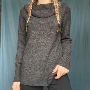 DKNY Jeans Medium Heathered Grey Black Cowl Neck Knit Longsleeve Long Sweater